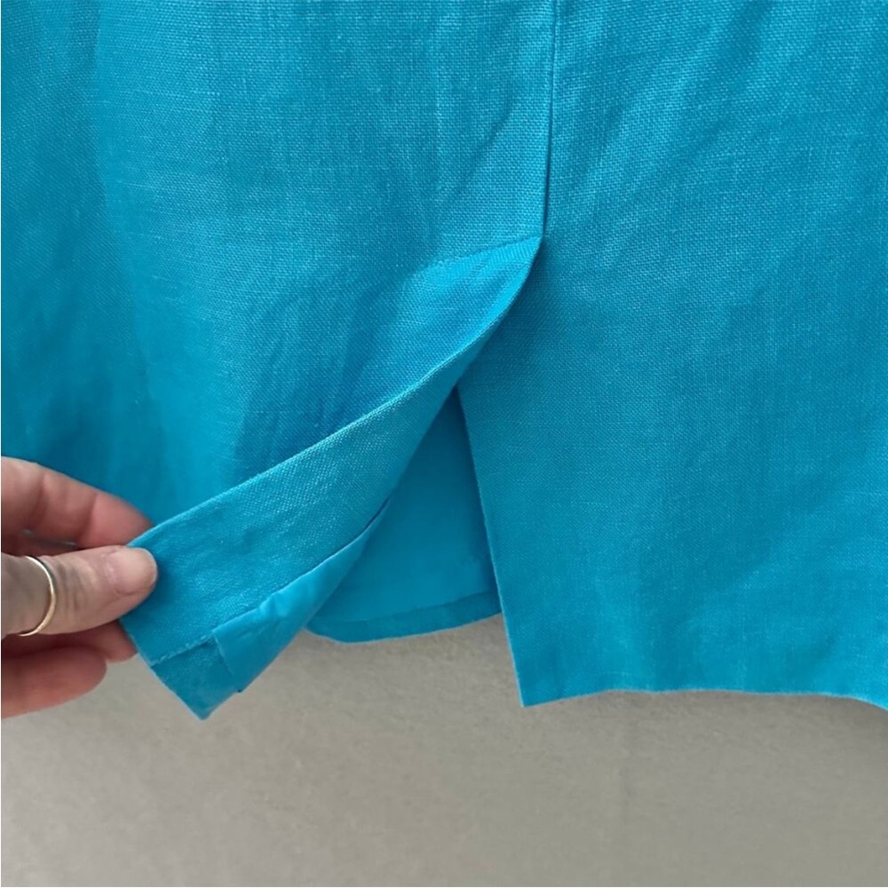 Talbots Vibrant Turquoise Blue Irish Linen Sleeveless Sheath Midi Dress Size 16 - Picture 6 of 10